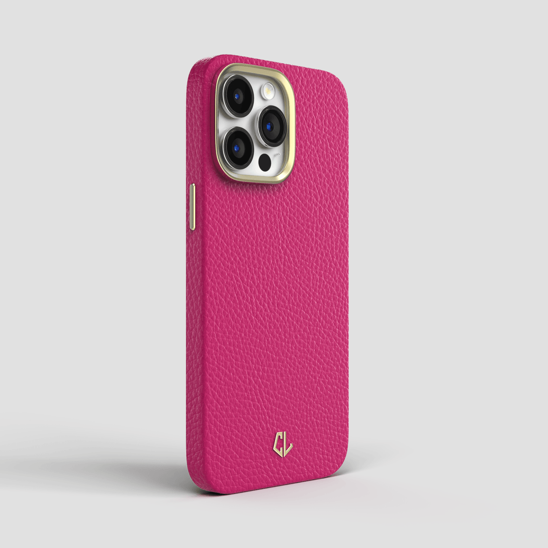 Best Luxury iPhone 15 Pro Case made in Leather - Fuchsia Pink