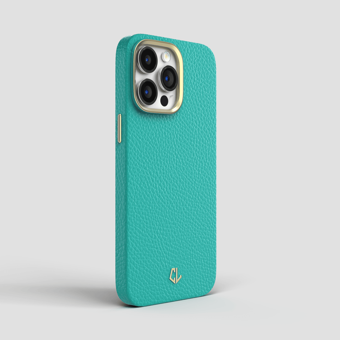 Best Luxury iPhone 15 Pro Case made in Leather - Turquoise Blue
