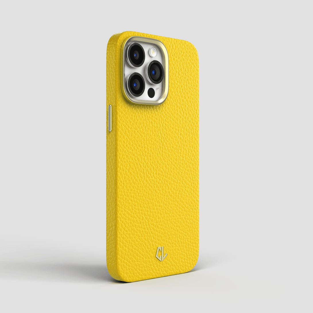 Best Luxury iPhone 15 Pro Case made in Leather - Yellow