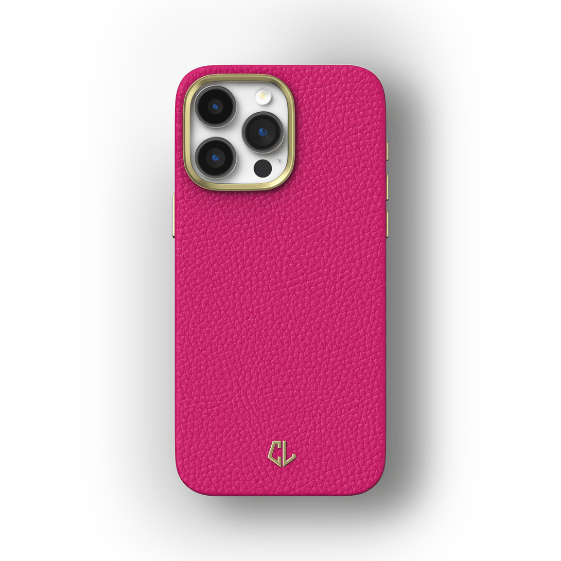 Luxury iPhone 15 Leather Case, 15 Pro, 15 Pro Max, 15 Plus - Fuchsia Pink