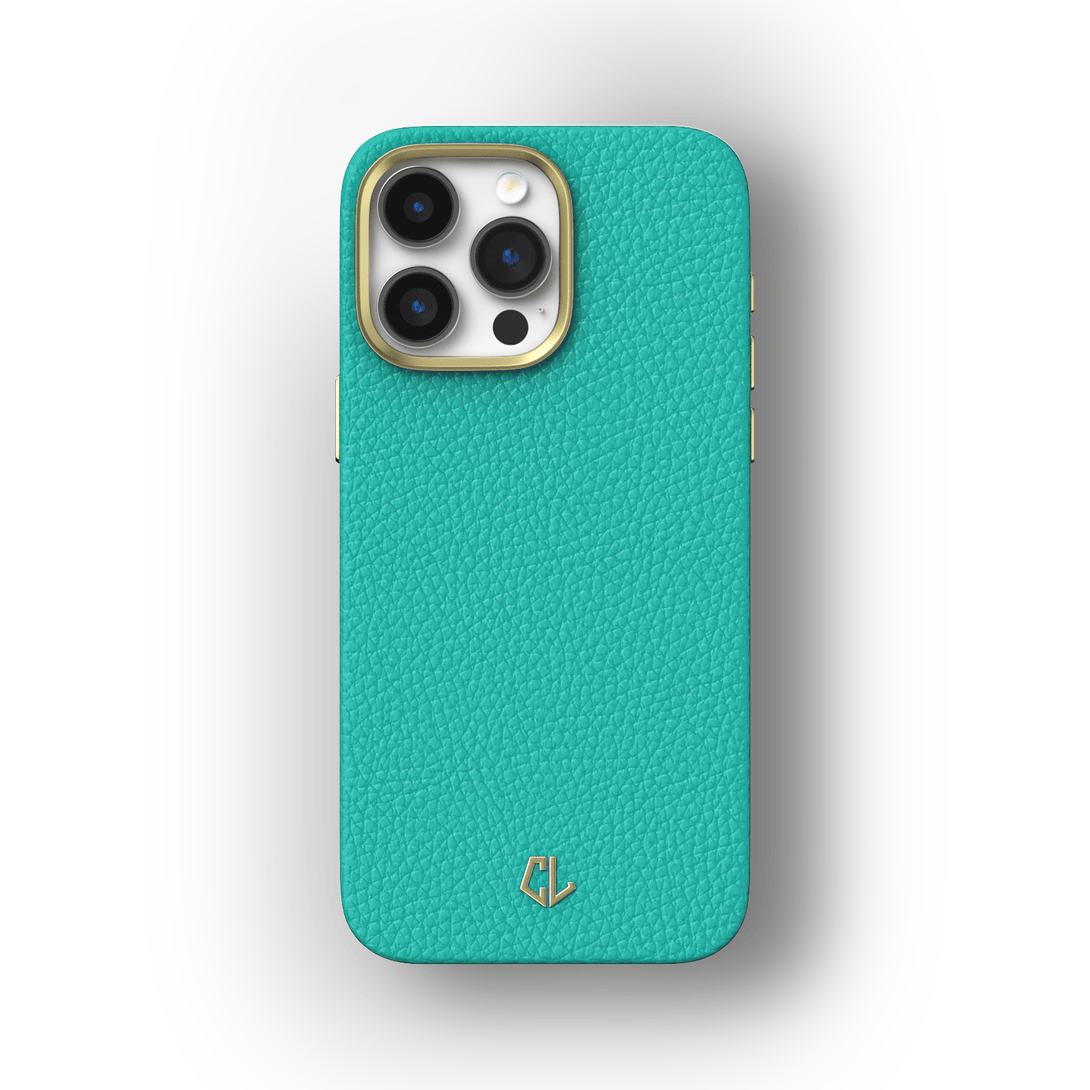 Luxury iPhone 15 Leather Case, 15 Pro, 15 Pro Max, 15 Plus - Turquoise Blue