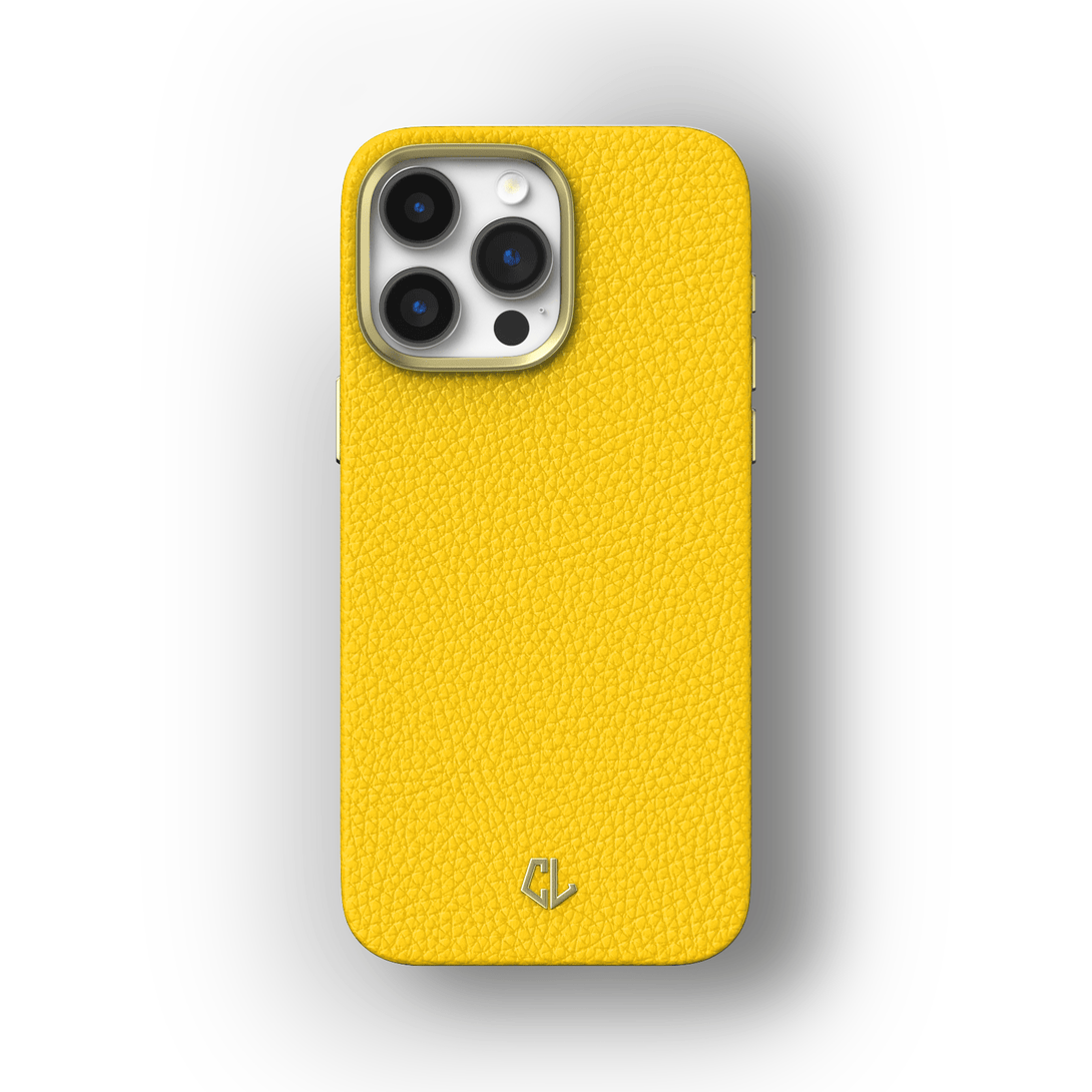 Luxury iPhone 15 Leather Case, 15 Pro, 15 Pro Max, 15 Plus - Yellow