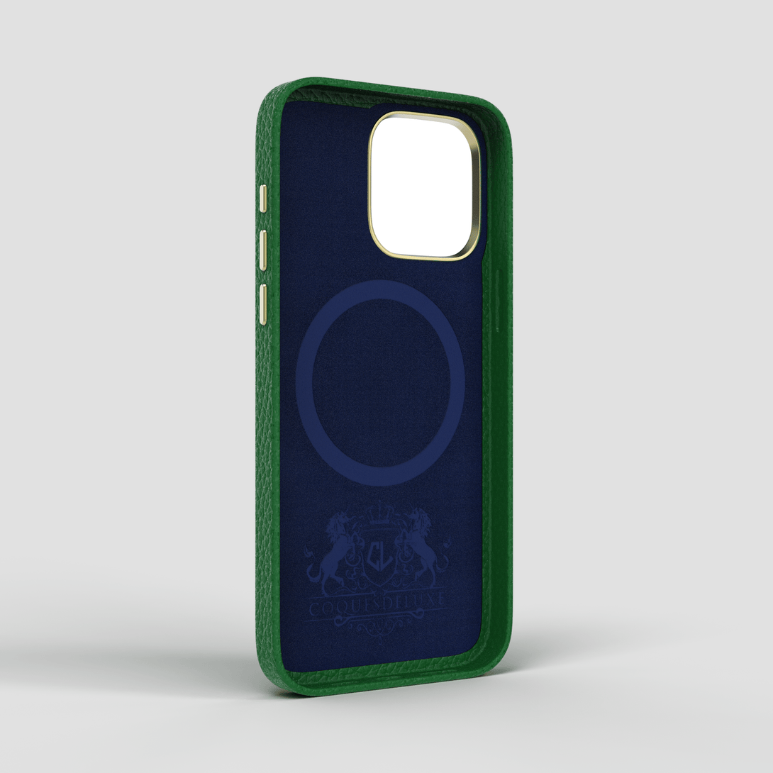 Green Luxury iPhone 15 Pro Max Case in Leather - CaseLuxury Brand