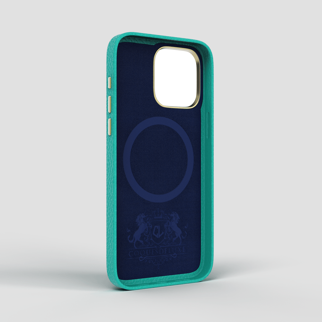 Turquoise Blue Luxury iPhone 15 Pro Max Case in Leather - CaseLuxury Brand