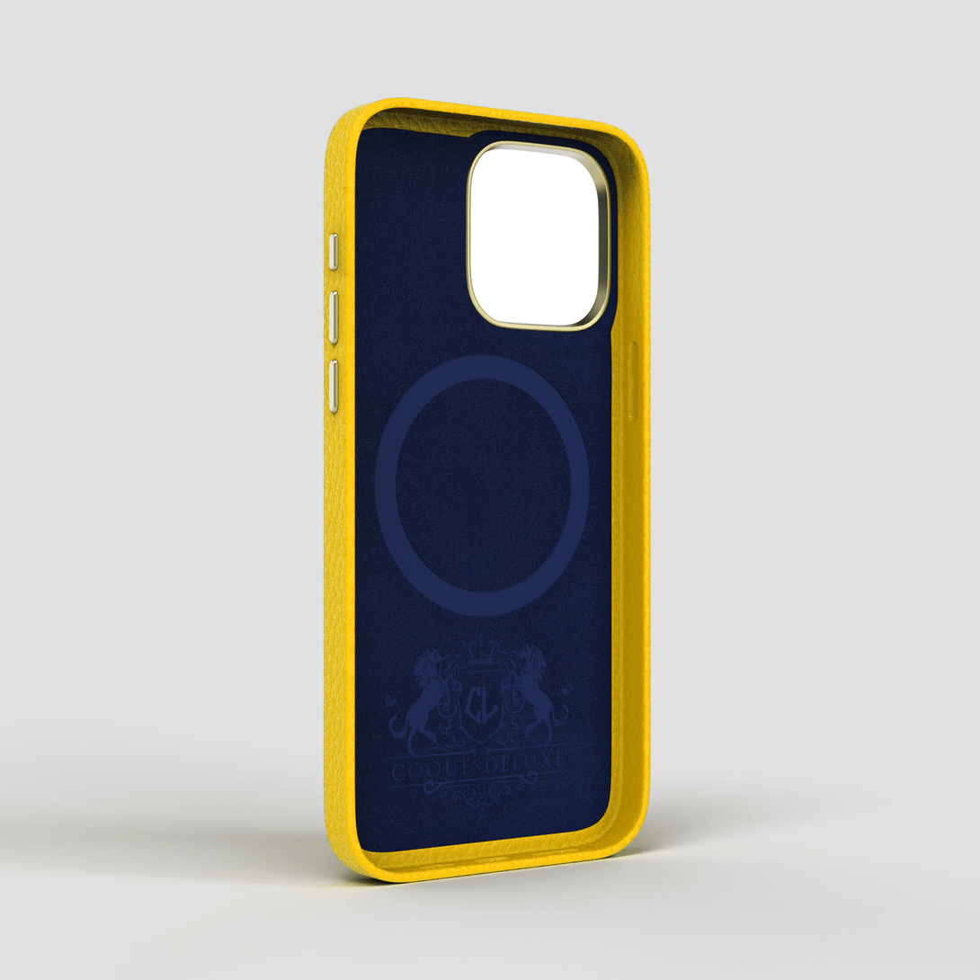 Yellow Luxury iPhone 15 Pro Max Case in Leather - CaseLuxury Brand